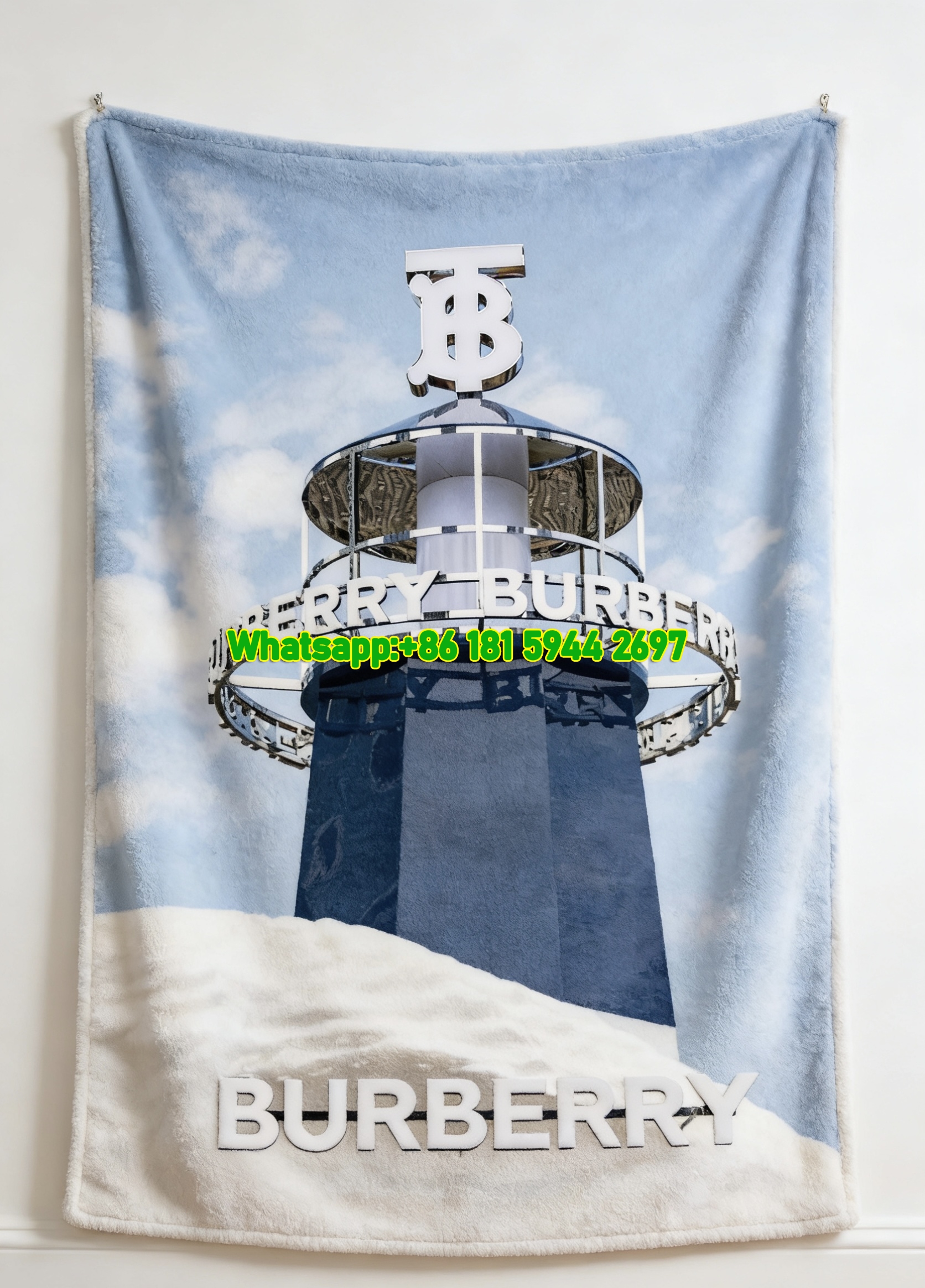Burberry TB Monogram Lighthouse Installation Print Flannel Sofa Throw Blanket B083